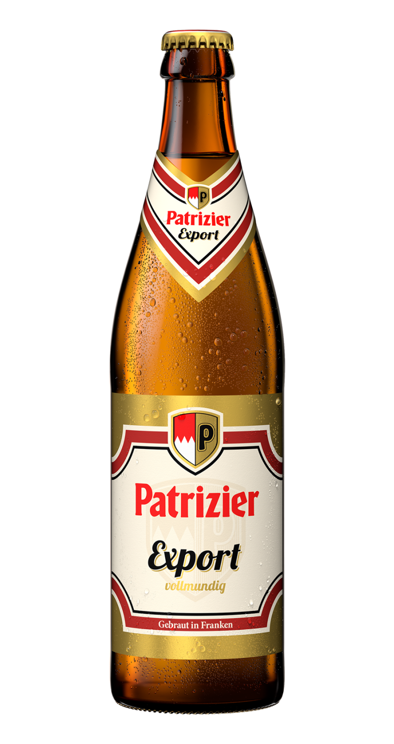 Bierflasche mit großem Patrizier Schriftzug. Darunter der Sortenname Export.